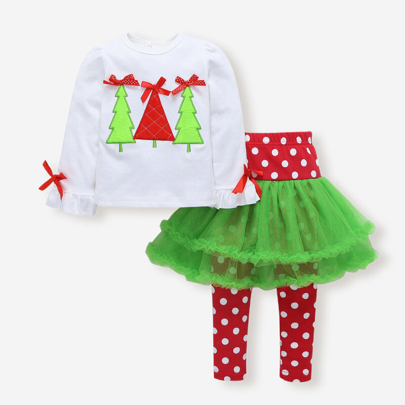 

Girl's Christmas Print Clothing Set For 1-7Y, White