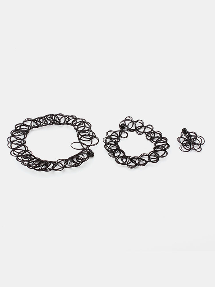 Rock Collar Black Pattern Tattoo Elastic Plastic Ring Bracelet Necklace