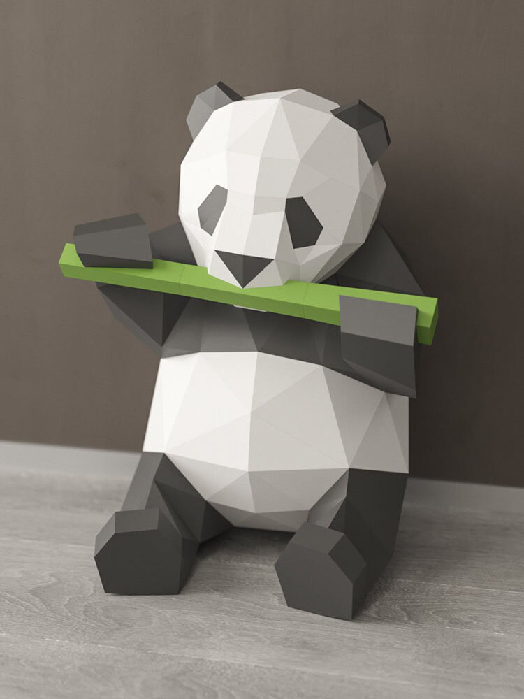 Handmade DIY Panda Eating Bamboo 3D Paper Model Home Decor Living Room Office Decor DIY Paper Craft Model Puzzles Educational Kids Toy Gift