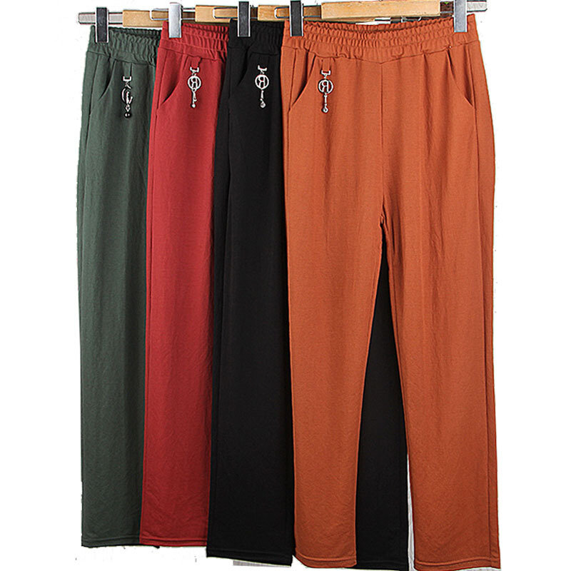 Cotton High Waist Solid Color Wear Large Size Casual  Pants