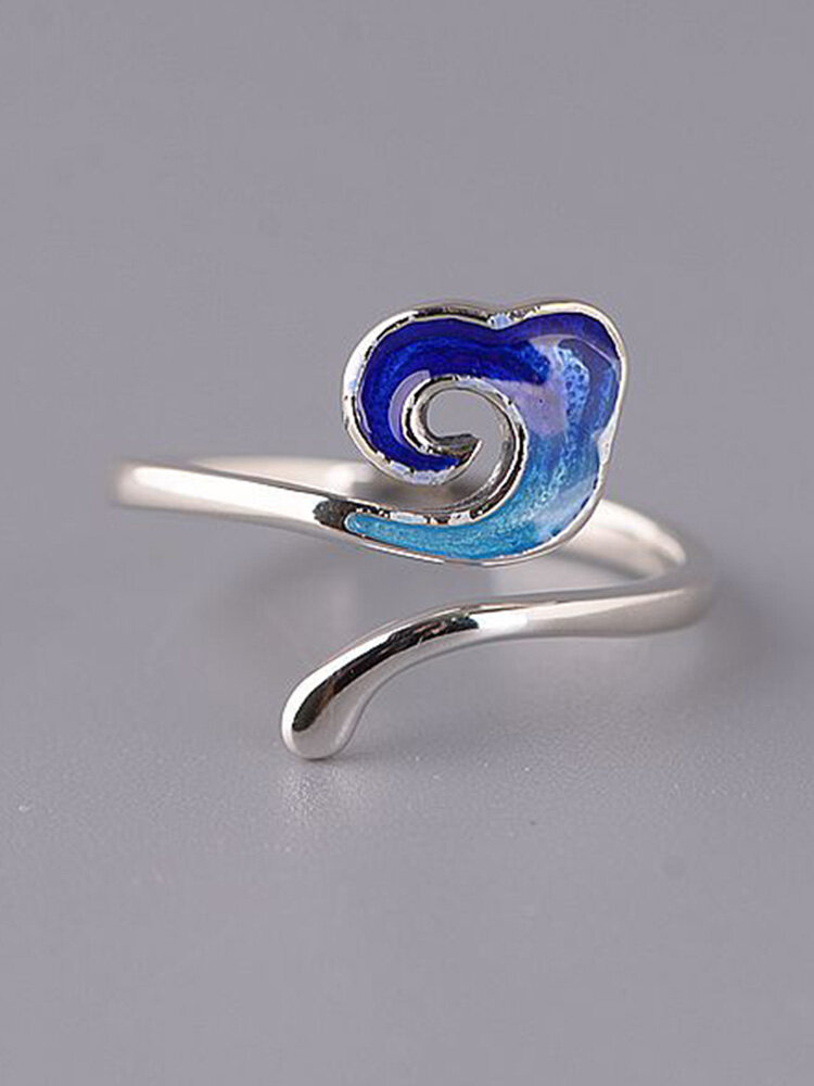 925 Silver Burnt Blue Craft Women Ring Small Fresh Open Cloud Jewelry Ring