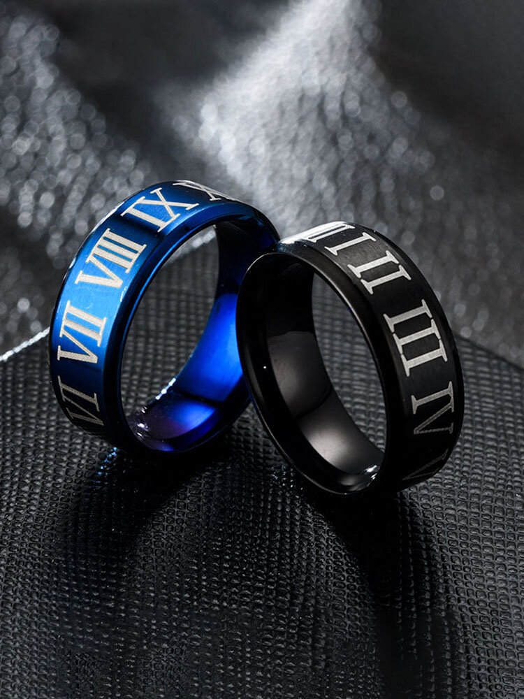 1 Pcs Retro Simple Roman Numeral Titanium Steel Couple Rings Men's Rings