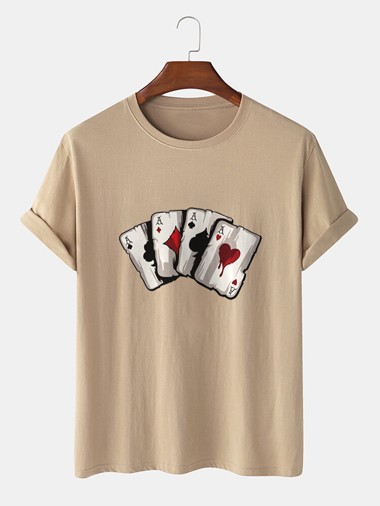 Mens Poker Playing Card Graphics 100% Cotton Casual Short Sleeve T-Shirts