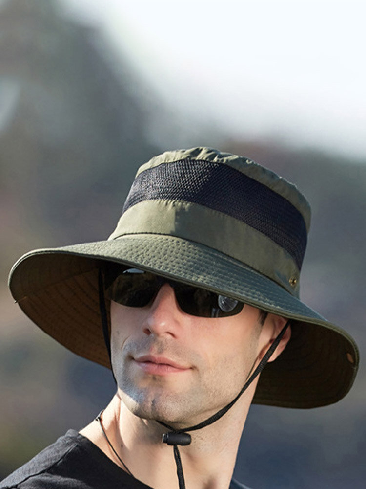 Mens Bucket Hat Outdoor Fishing Hat Climbing Mesh Breathable Sunshade Cap
