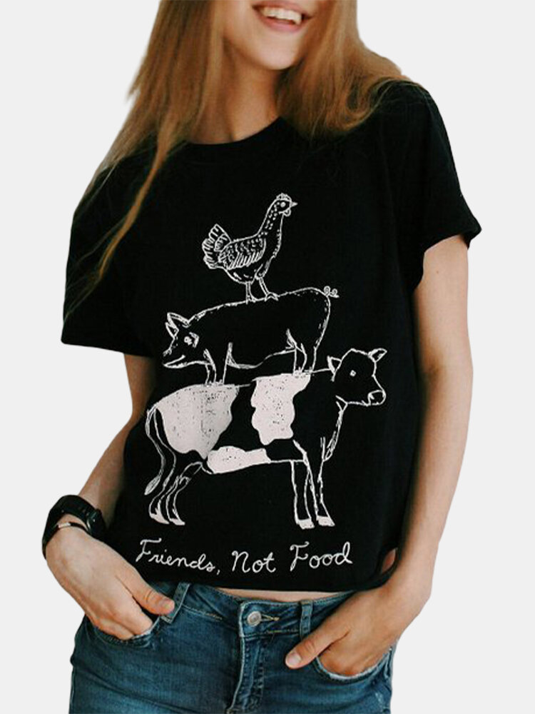 Animals Print Crew Neck Short Sleeve T-shirt For Women