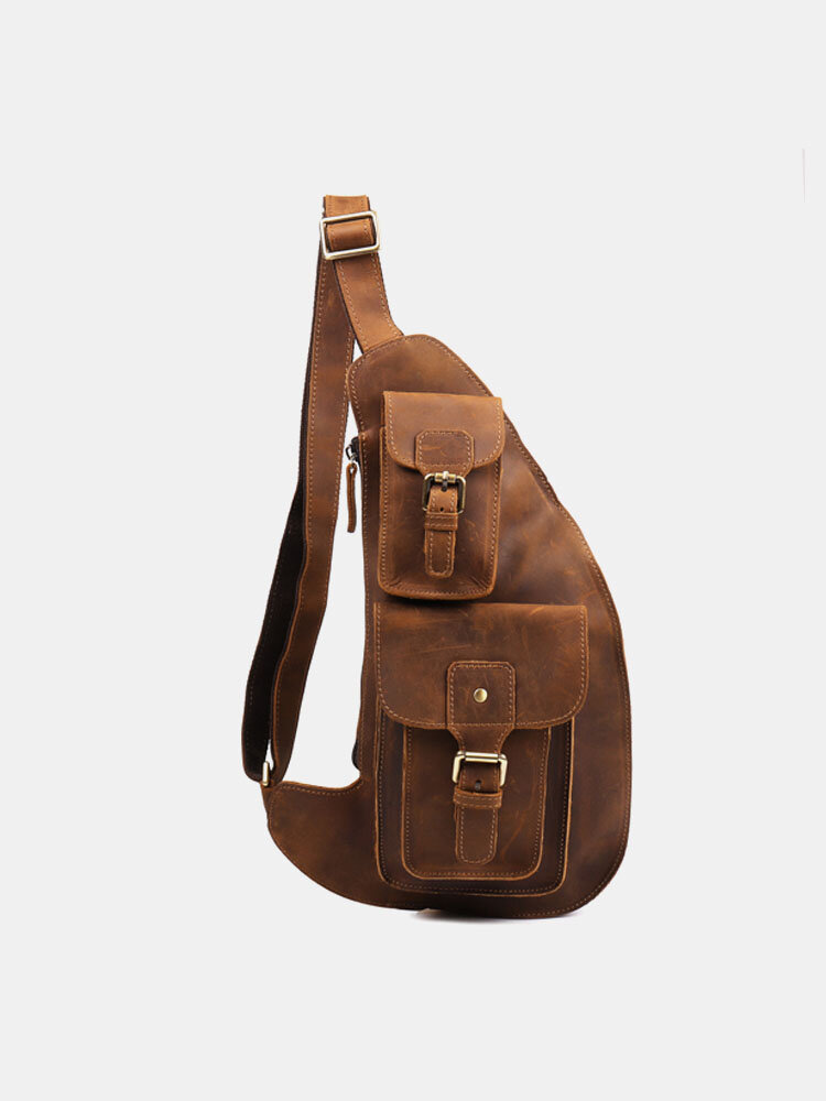 Genuine Leather Chest Bag Vintage Multi-Pocket Single-shoulder Crossbody Bag For Men