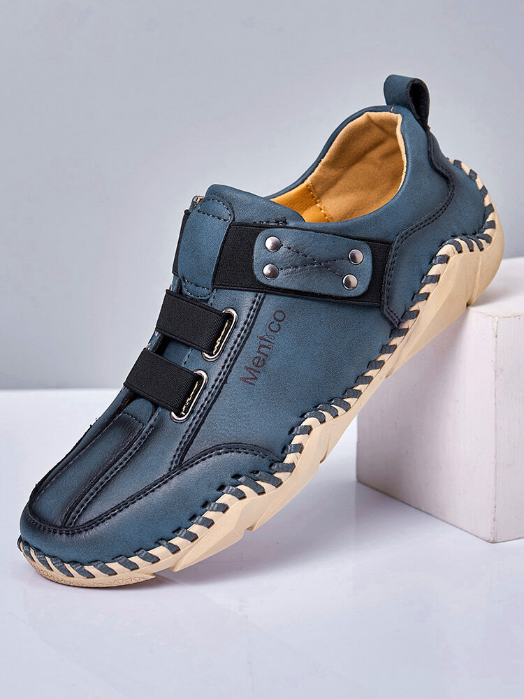 Men Microfiber Leather Hand Stitching Flats Slip On Casual Driving Shoes