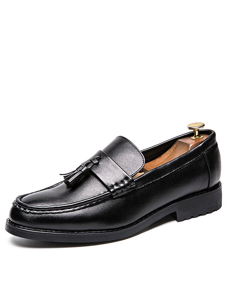 Men Classic Tassel Slip On Pure Color Dress Loafers