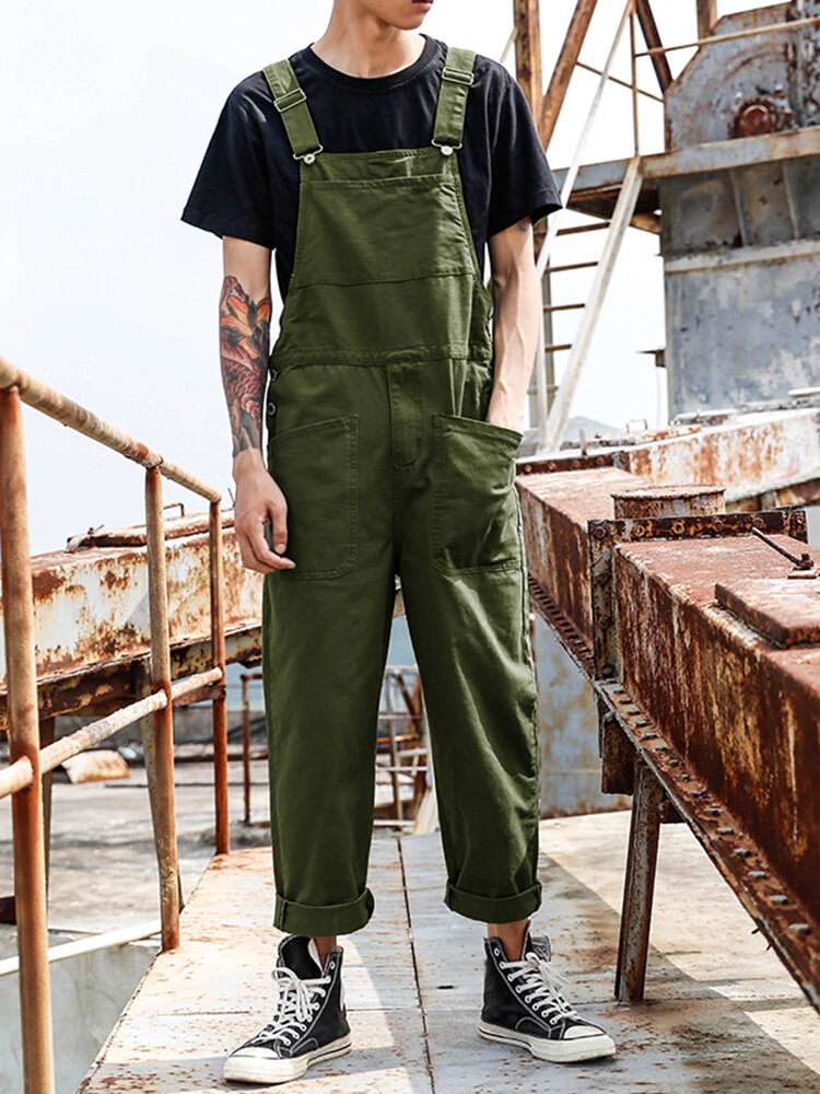 Mens Solid Button Design Casual Cargo Overall With Pocket
