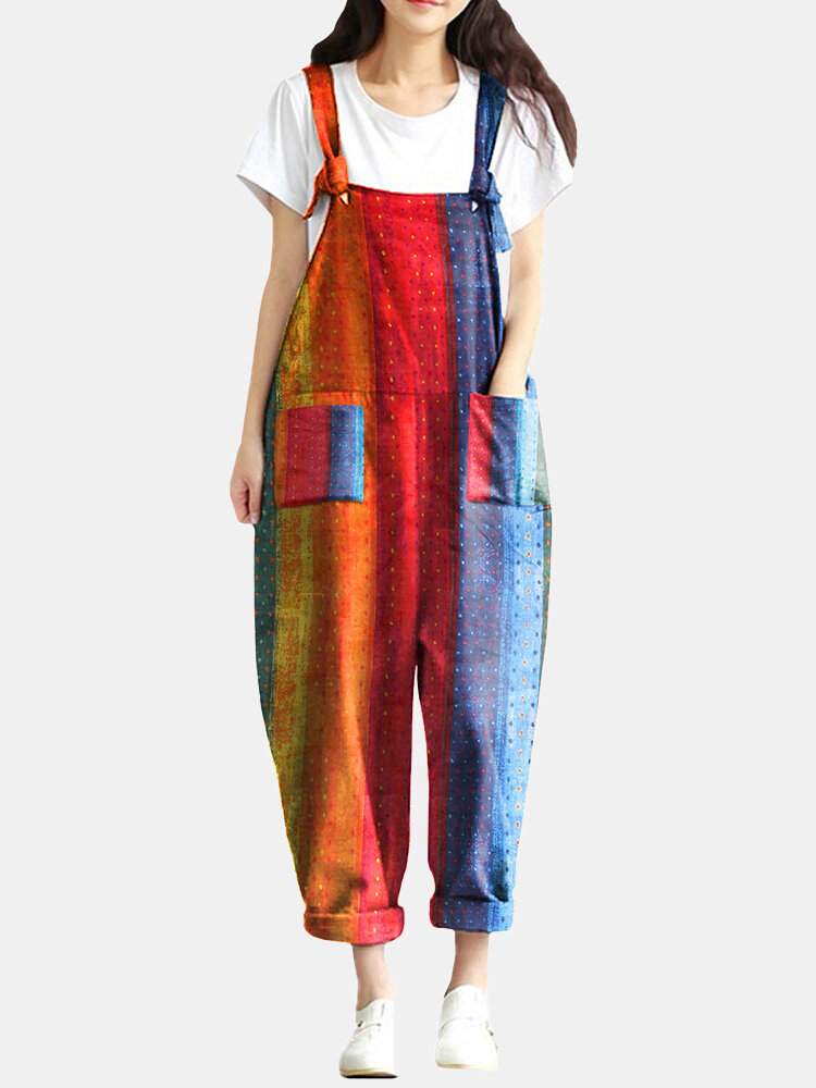 

Rainbow Polka Dot Spaghetti Staps Loose Pocket Jumpsuit For Women, Green;red;blue