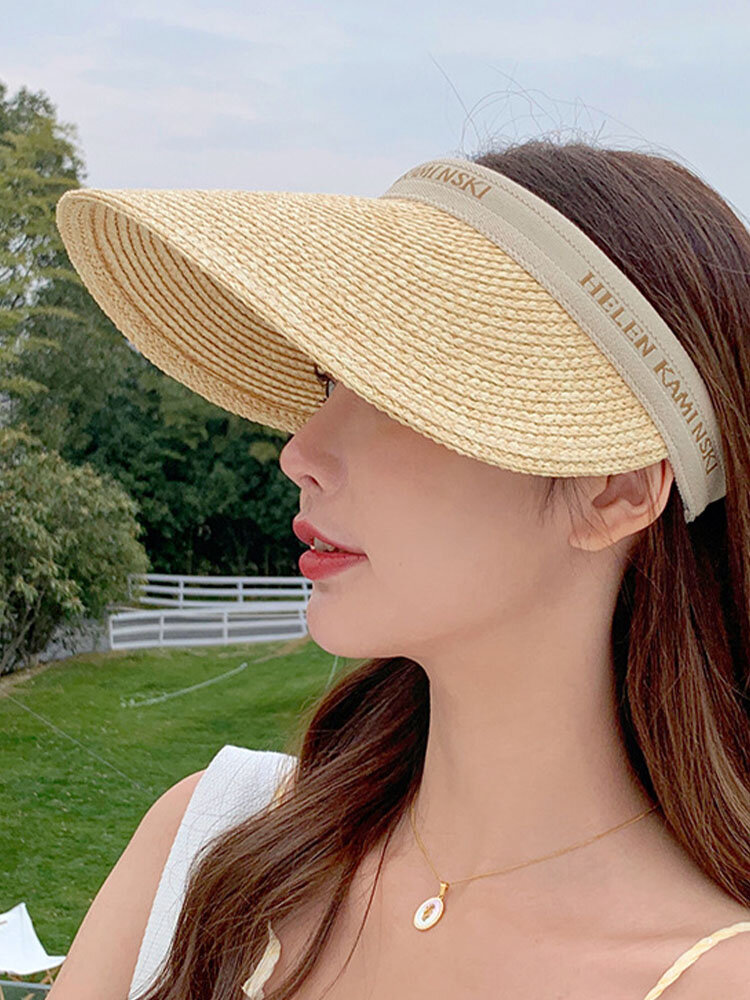 JASSY Women's Straw Woven Outdoor Travel Large Brim Sunscreen Breathable Visor Hat Baseball Cap
