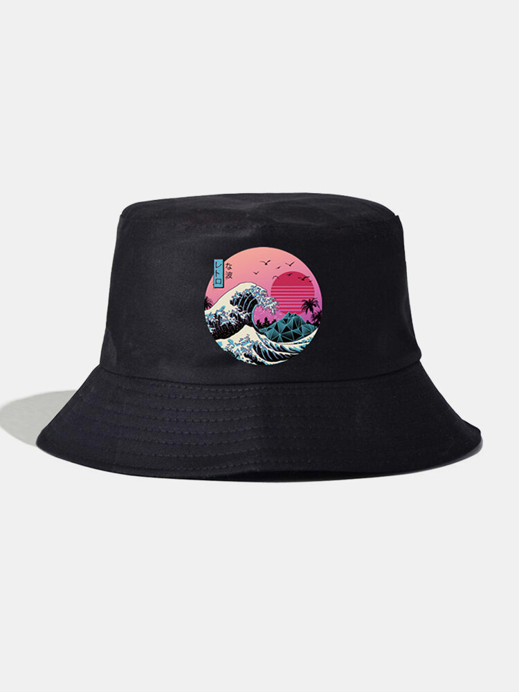 Women & Men Wave Pattern Casual Soft All-match Outdoor Travel Bucket Hat