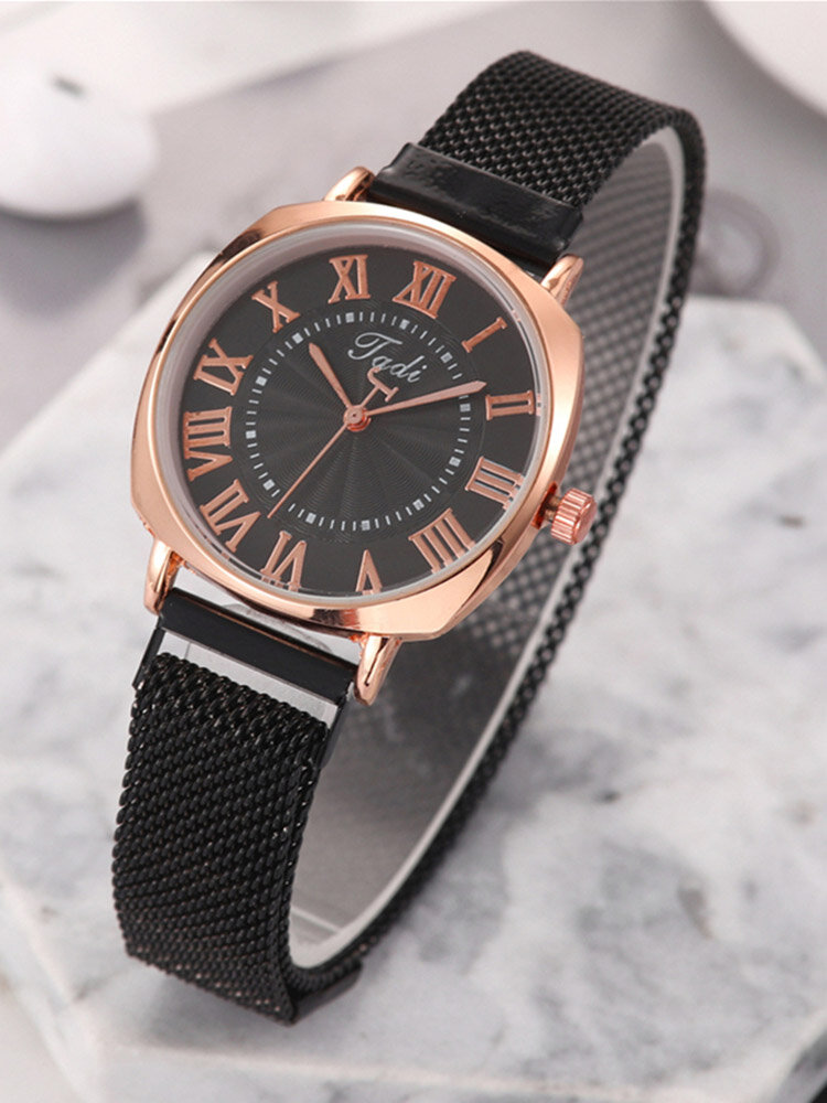 Business Sport Damen Watch Volllegierung Band Römische Ziffern Verstellbarer Verschlussquarz Watch
