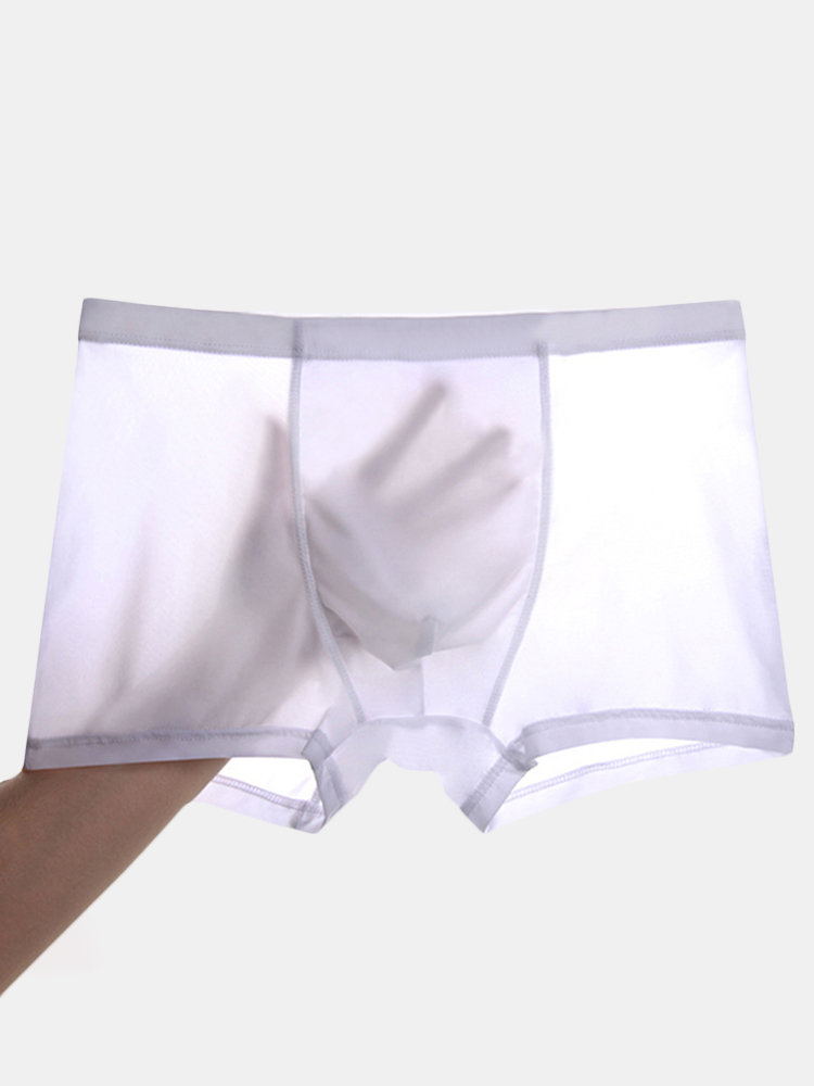Ice Silk Underwear Pure Color Super Thin Seamless Boxer Briefs for Men
