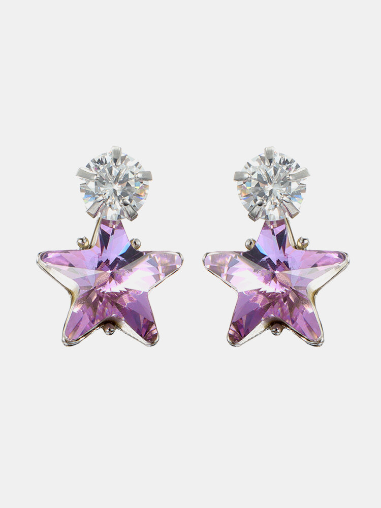 Simple Star Stud Earrings Dazzling Cubic Zirconia Star Crystal Piercing Earrings for Women