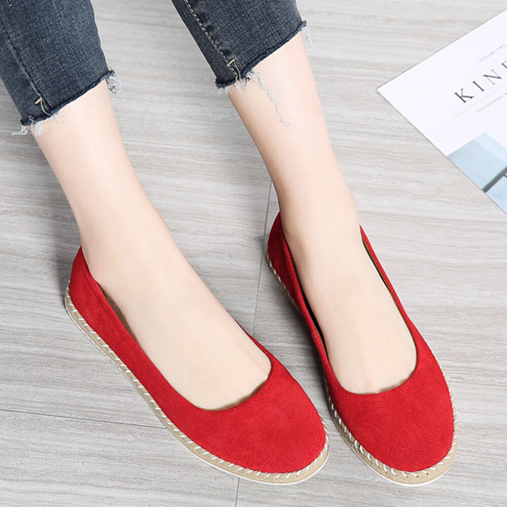 Women Casual Suede Soft Sole Solid Color Flat Shoes
