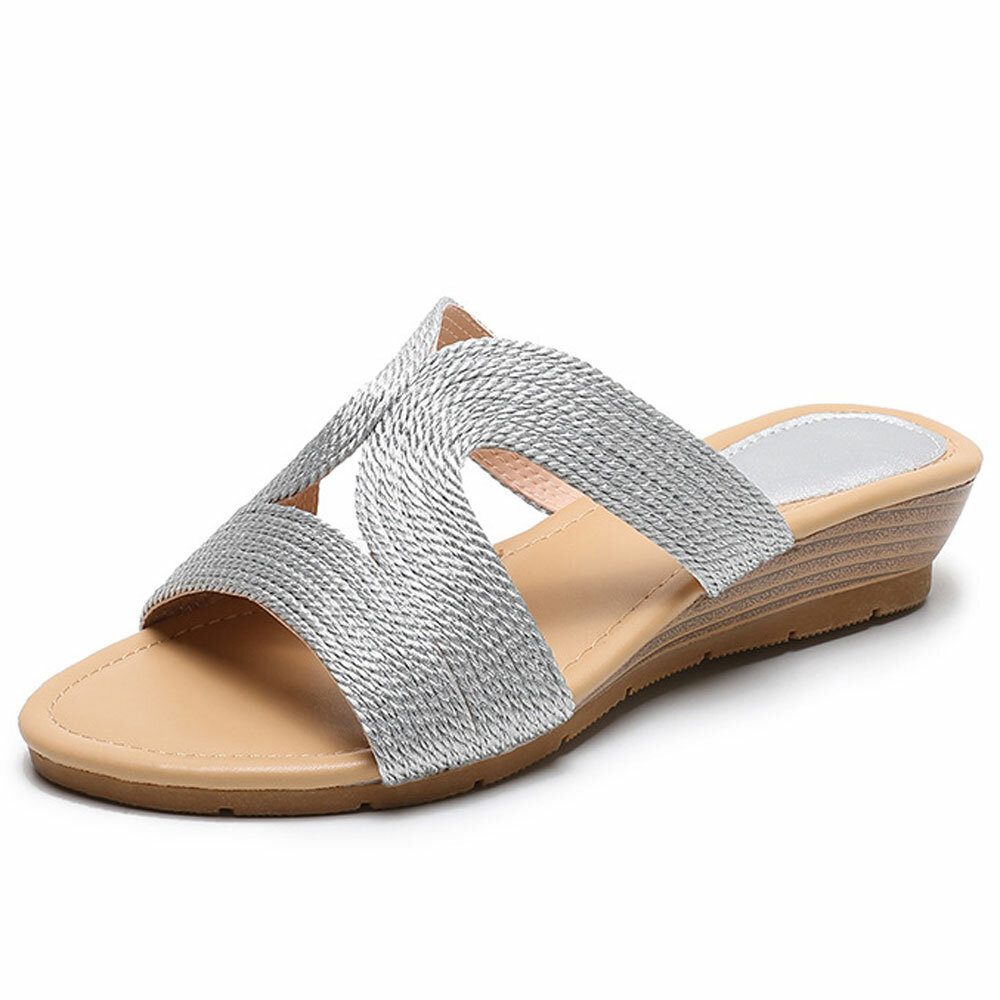 Bohemian Woven Cut-out Comfy Non Slip Casual Wedges Slippers For Women