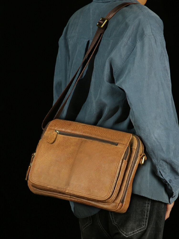 Menico Men Artificial Leather Vintage Zipper Design Crossbody Bag Retro Large Capacity Bag