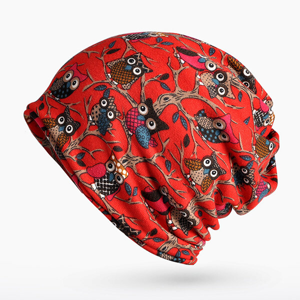 

Women Owl Pattern Slouchy Bonnet Cap Multi-function Double Layers Windproof Warm Scarf, Red;blue;black;beige;coffee
