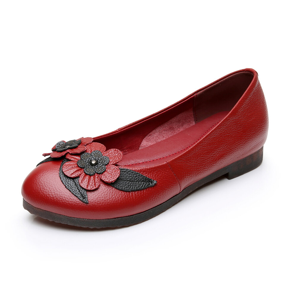 Flower Leather Slip On Soft Sole Casual Flat Shoes
