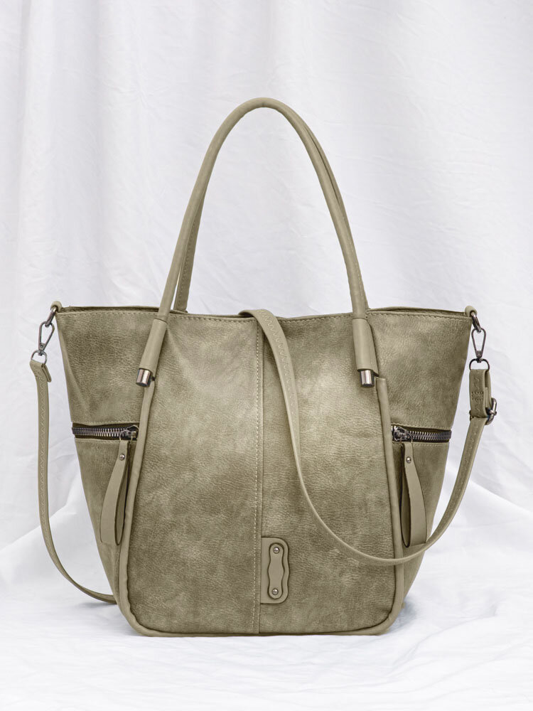 Faux Leather Retro Waterproof Large Capacity Tote Handbag Crossbody Bag