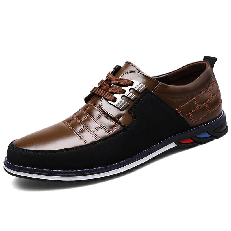 

Men Microfiber Leather Splicing Non Slip Metal Decoration Comfy Shoes, Blue;black;brown