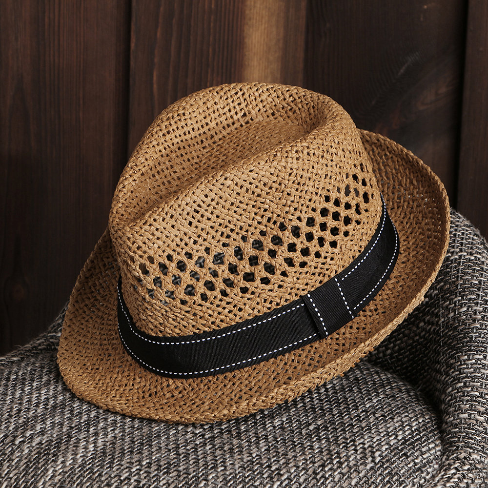 

Men Women Summer Straw Knited Sunscreen Jazz Cap Outdoor Casual Travel Sea Hat, Khaki;black;white;navy