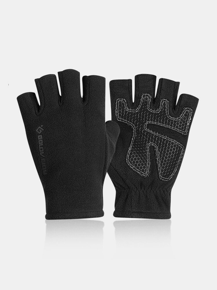 Men Winter Warm Non-slip Wear Resistant Convenient Gloves Outdoor Skiing Driving Half-finger Gloves
