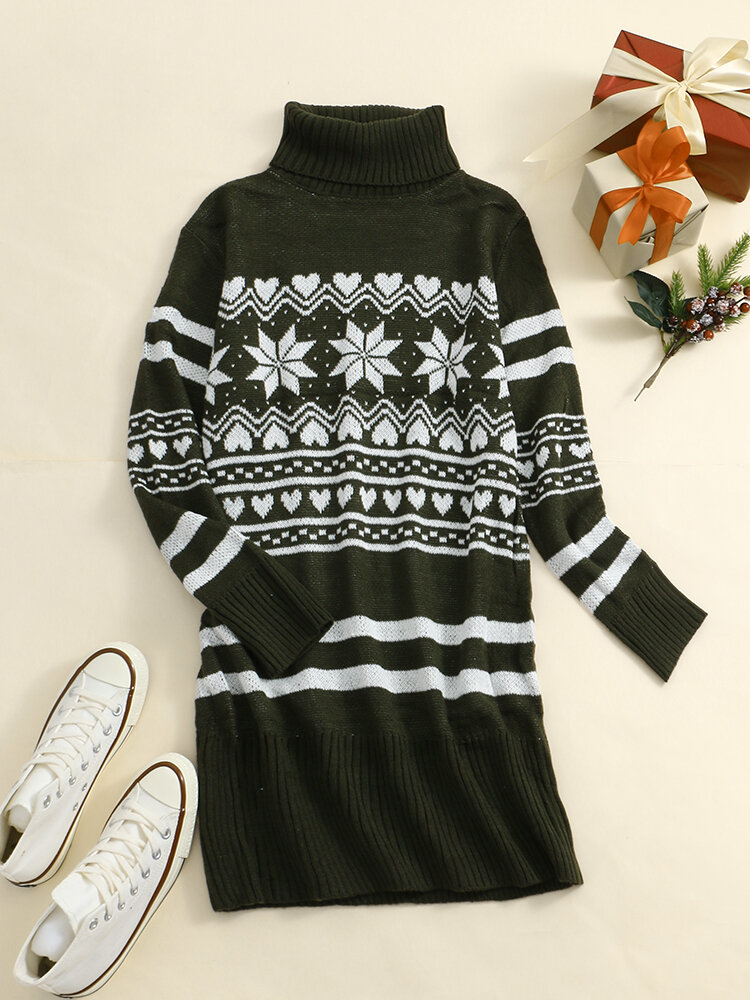 Christmas Snowflake Pattern Turtleneck Long Sleeve Knit Sweater