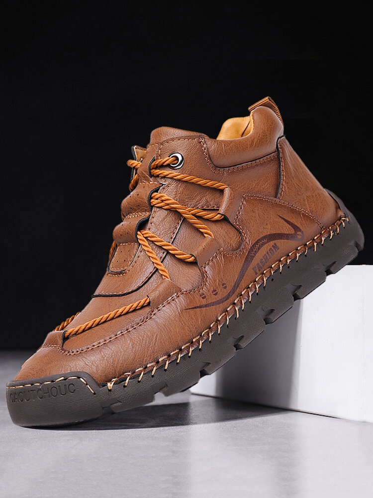 

Menico Men Wearable Hand Stitching Non Slip Retro Leather Ankle Boots, Khaki;black;brown