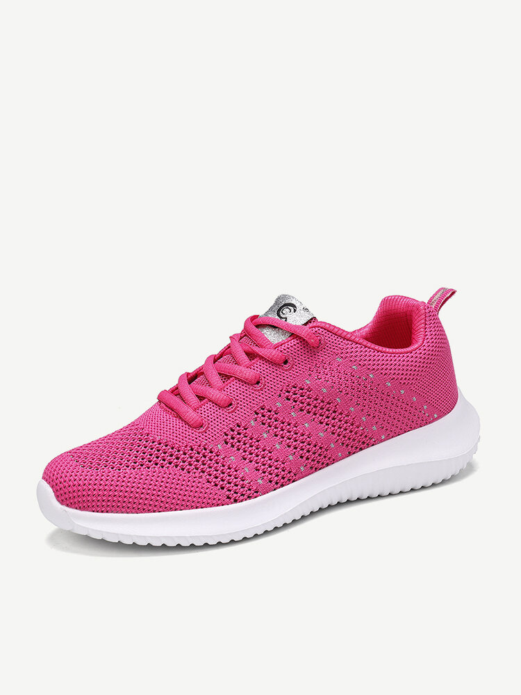 Womens Hollow Lace-up Solid Color Comfy Solid Color Sports Shoes