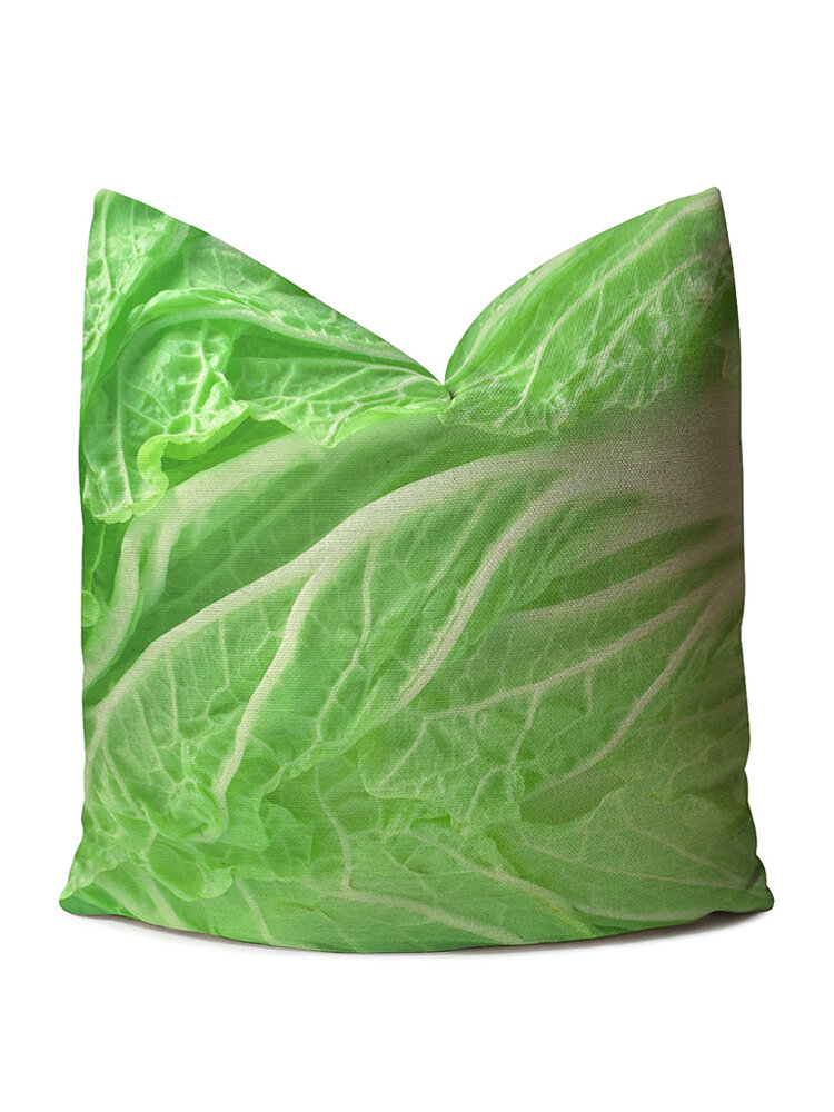 Funda de cojín de lino con estampado de verduras de col en 3D creativo Funda de cojín de sofá para el hogar con sabor divertido
