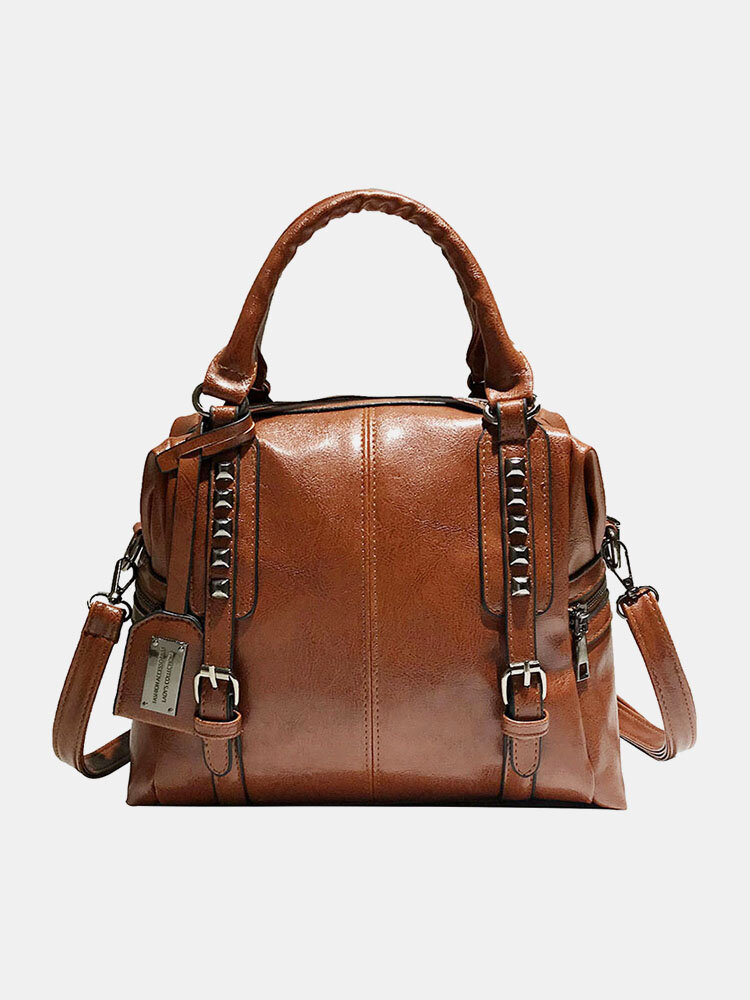 Women Retro Rivet Large Capacity Handbag Crossbody Bag