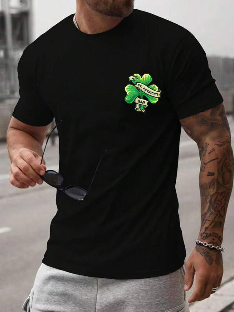 

Mens St Patrick' Day Clover Graphic Crew Neck Short Sleeve T-Shirts Winter, Black