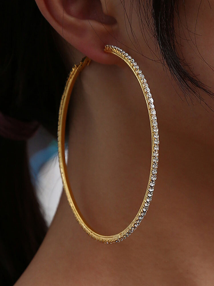 Trendy Simple Full Rhinestones Circle-shaped Alloy All-match Hoop Earrings