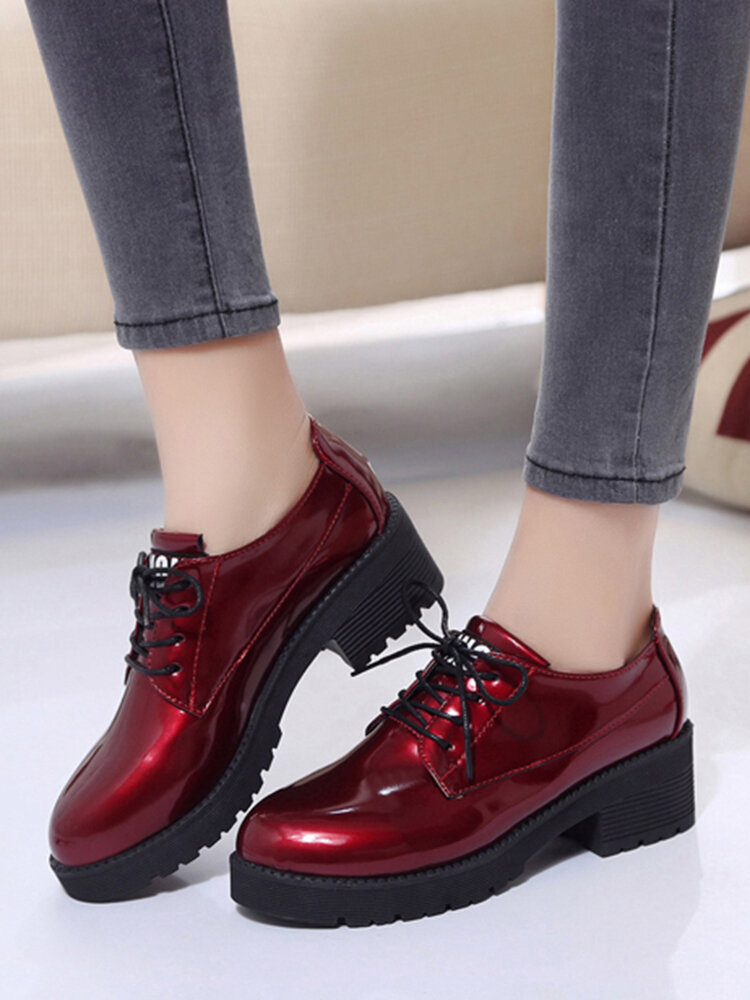Women Solid Color Lace Up Casual Elegant Versatile Flat Loafers Shoes
