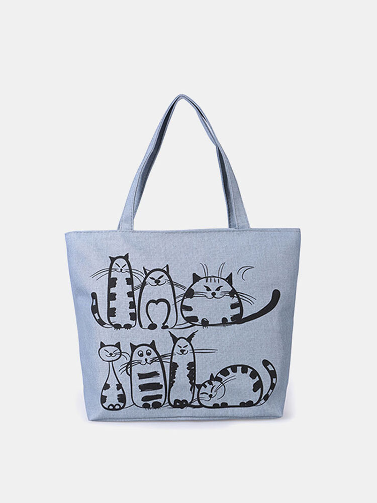 Women Cute Cat Pattern Handbags Large Capacity Leisure Shoulder Bags