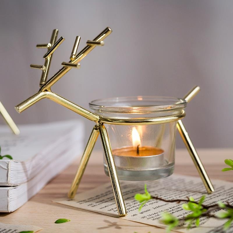 

Iron Christmas Elk Tealight Candle Holder Candlestick Party Home Decor Christmas Ornament, White;gold