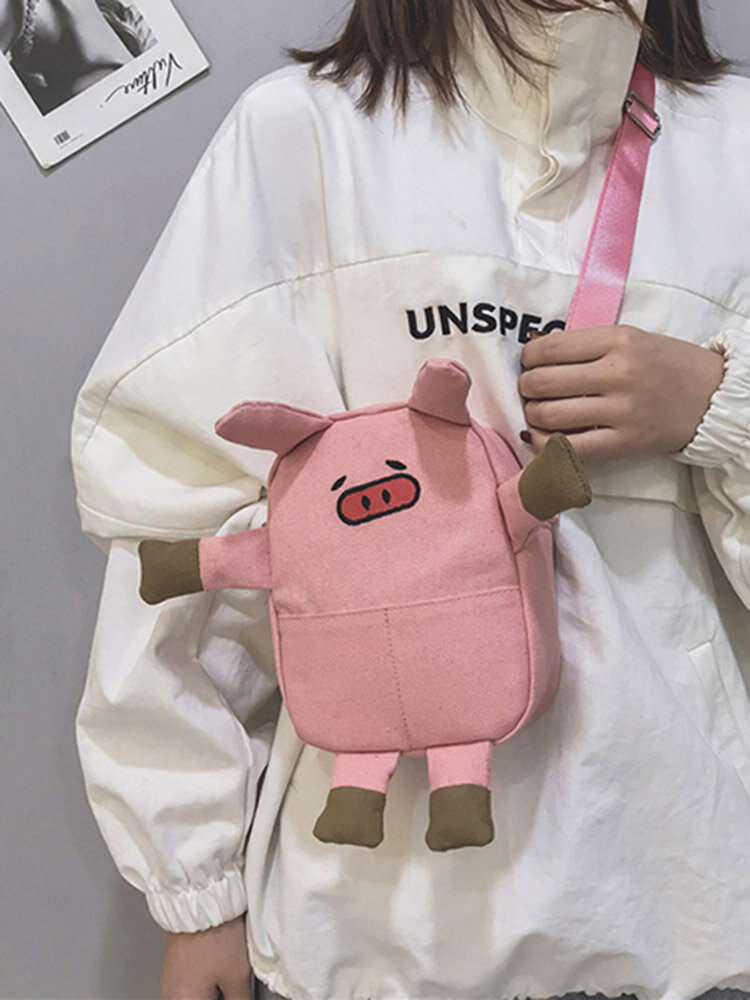 Cute Pig Cartoon Shape Canvas Bag Crossbody Bag For Women Girls