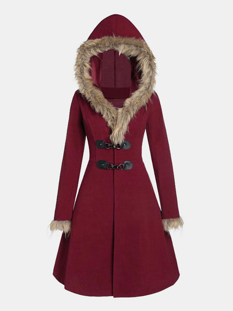 Solid Color Long Sleeve Hooded Coat For Women