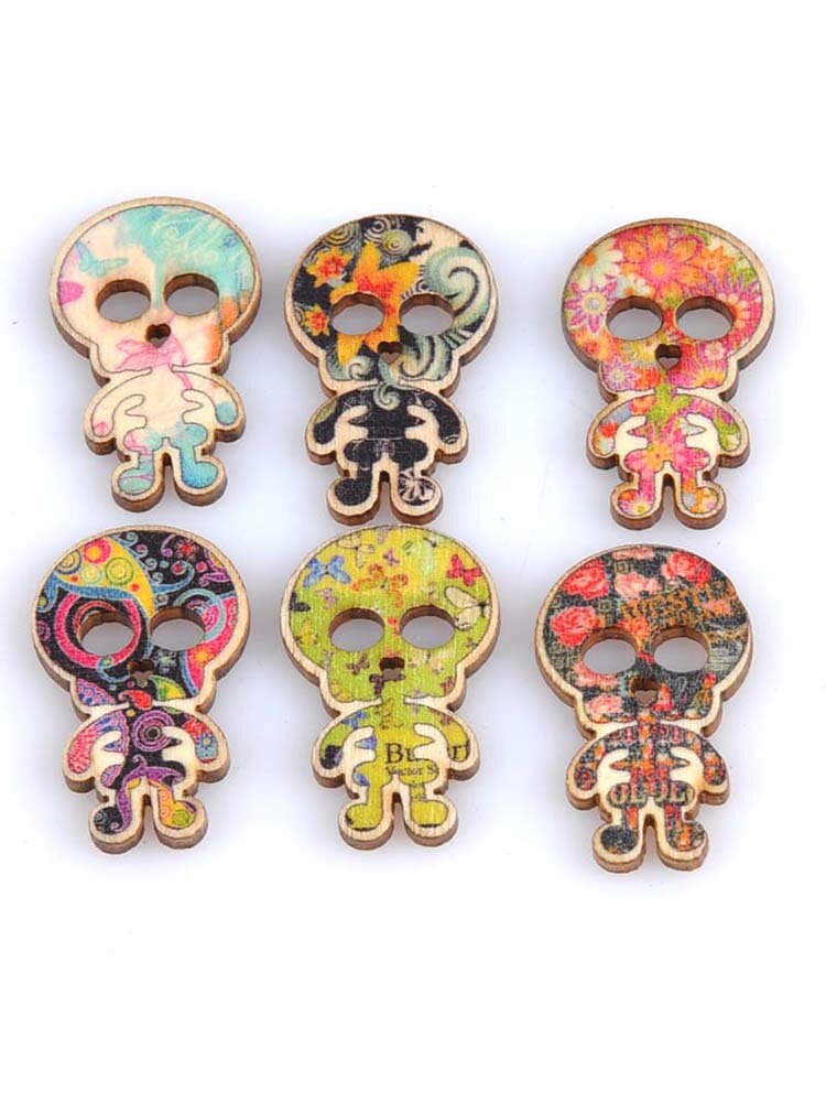 25/30mm 50Pcs Two Holes Skull Head Shaped Cartoon Wooden Sewing Buttons Decoration DIY Materials