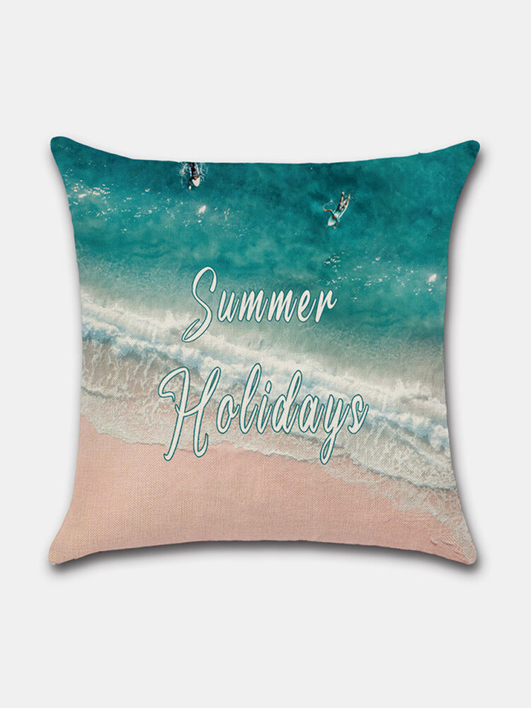 Beach Pillowcase Car Beach Coconut Palm Digital Printed Linen Without Core