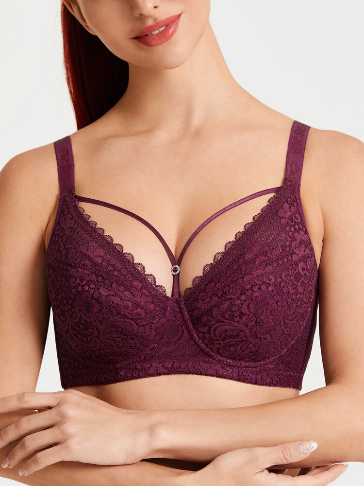 

Women Sexy Lace Full Cup Push Up Lined Harness Soft Bras, Black;nude;wine red;gray;green