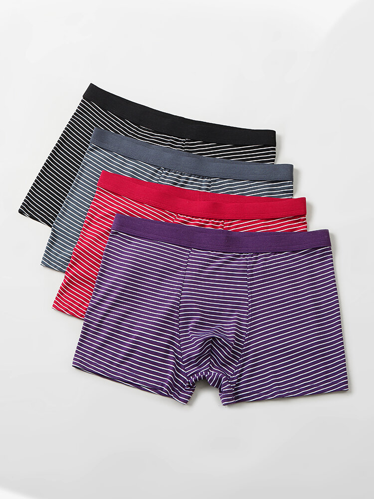 

4 Pack Mens Pinstripe Breathable Underwear Modal Cozy Boxer Briefs With Pouch, Multicolor