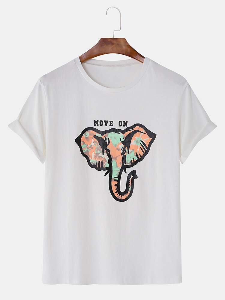 Mens Cotton Fun Elephant Print Home Round Neck Casual T-shirt