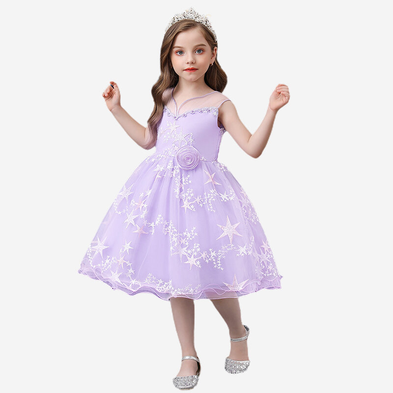 

Girl's Embroidered Flower Tulle Princess Wedding Birthday Dress For 4-12Y, Pink;purple;gray;green;blue