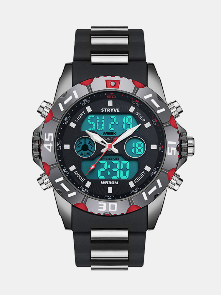 Sport Digital Men Watches Silicone Steel Calendar Alarm Luminous Dual Display Digital Watch