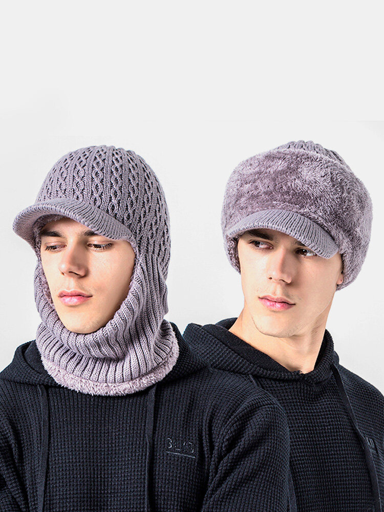 Men Winter Warm Wool Velvet Knit Beanie Fashion Outdoor Sports Cycling Face Mask Hat