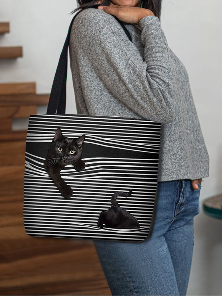Women Felt Cat Striped Handbag Shoulder Bag