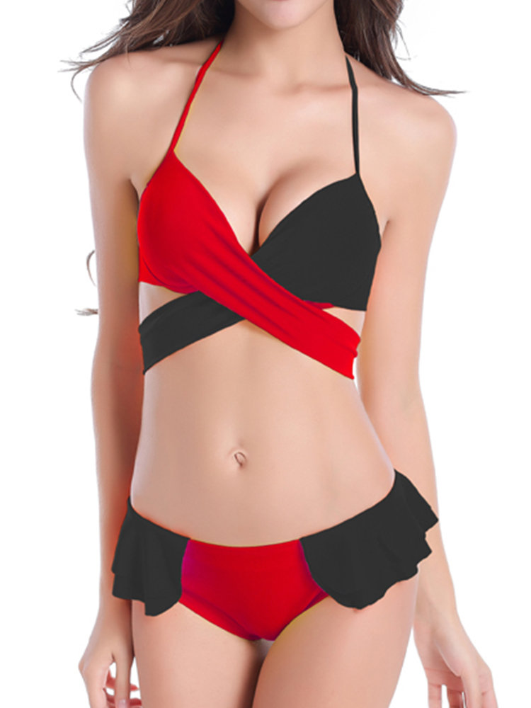 SWIMMART Sexy Two-tone Drawstring Breathable String Bikini SwimwearFor Women